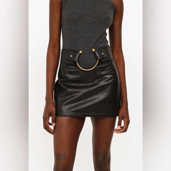 Iconic Anthony Vaccarello Genuine Leather Mini Black Skirt Ring Size 0 - Picture 7 of 17